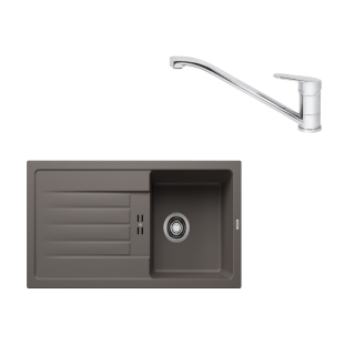 SET578 - Gránitový drez Blanco Favum 45 S sivá vulkán + Kuchynská batéria Rosan King JA381001 chróm